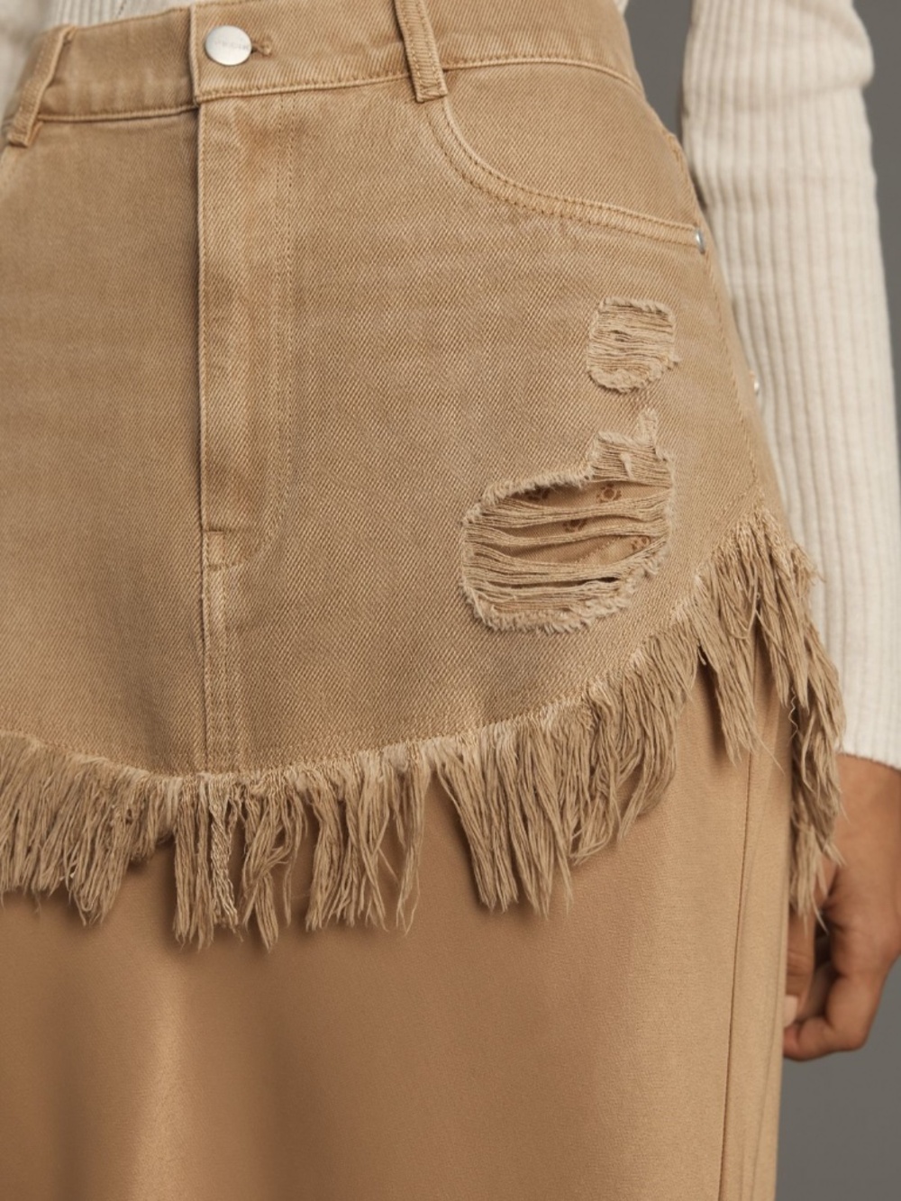 Anthropologie Pilcro Twofer Slip Tan Denim Midi Skirt Size 8 - Picture 2 of 8